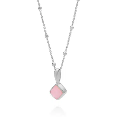 NELLOU JEWELLERY WOMEN'S PINK / PURPLE DIAMOND PINK OPAL NECKLACE BIRTHSTONE OCTOBER STERLING SILVER