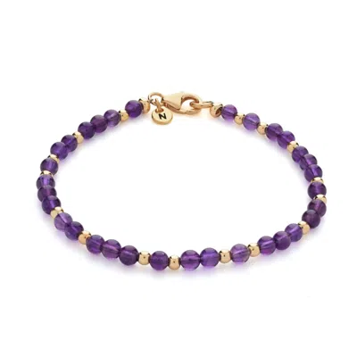 NELLOU JEWELLERY WOMEN'S PINK / PURPLE JEWEL BEAD FEBRUARY BIRTHSTONE BRACELET GOLD PLATED STERLING SILVER - AMETHYST