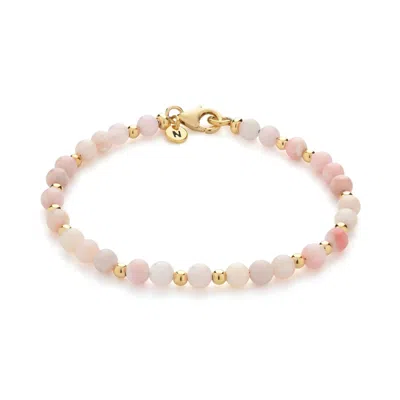 NELLOU JEWELLERY WOMEN'S JEWEL BEAD OCTOBER BIRTHSTONE BRACELET GOLD PLATED STERLING SILVER - PINK OPAL