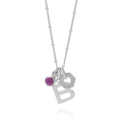 NELLOU JEWELLERY WOMEN'S PINK / PURPLE PERSONALISED HEX INITIAL FEBRUARY BIRTHSTONE NECKLACE STERLING SILVER - AMETHY