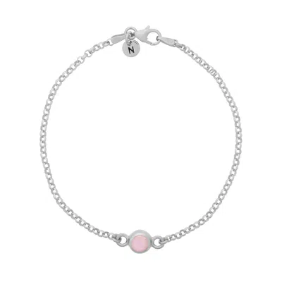 NELLOU JEWELLERY WOMEN'S PINK OPAL BIRTHSTONE GEM DOT BRACELET STERLING SILVER- OCTOBER