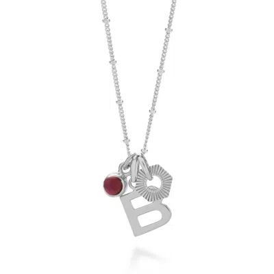 NELLOU JEWELLERY WOMEN'S RED PERSONALISED HEX INITIAL JANUARY BIRTHSTONE NECKLACE STERLING SILVER - GARNET