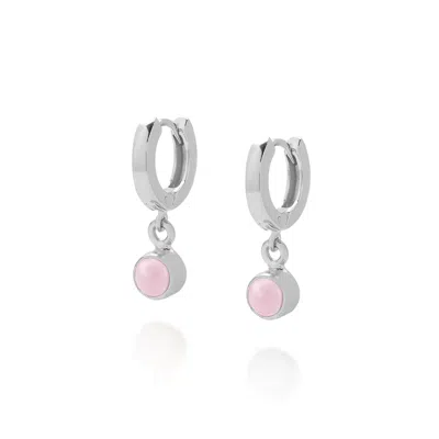 NELLOU JEWELLERY WOMEN'S SILVER / PINK / PURPLE GEM HOOP OCTOBER BIRTHSTONE EARRINGS STERLING SILVER - PINK OPAL