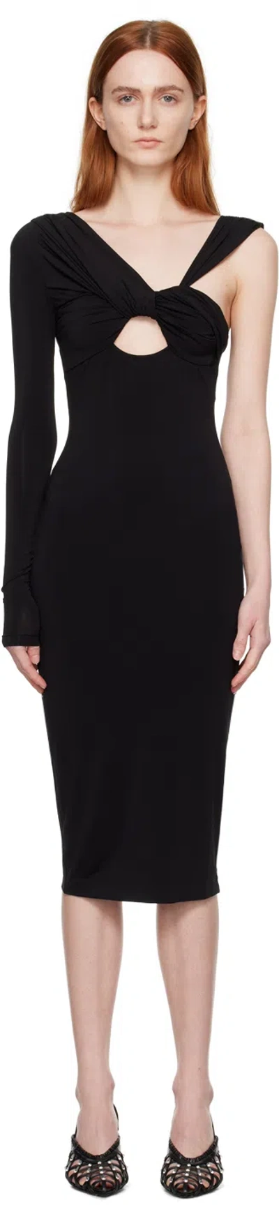 NENSI DOJAKA BLACK SINGLE-SHOULDER MIDI DRESS
