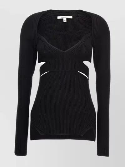 NENSI DOJAKA RIBBED KNIT V-NECK SWEATER WITH CUT-OUTS