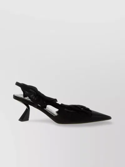 NENSI DOJAKA RUFFLED SATIN SLINGBACK PUMPS WITH UNIQUE HEEL