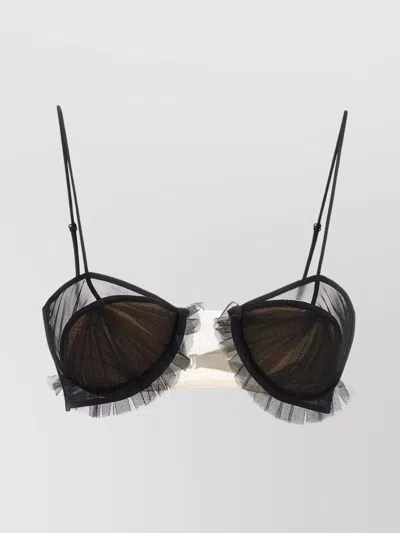 NENSI DOJAKA SHEER RUFFLE TRIM ADJUSTABLE STRAP BRA
