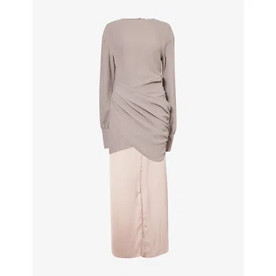 NENSI DOJAKA WOMENS NENSI DOJAKA DRAPED LONG-SLEEVE WOVEN MIDI DRESS