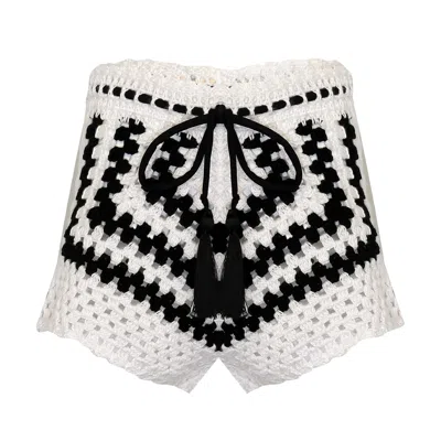 NESSI BYRD GIRLS CROCHET SHORTS IN BLACK/WHITE