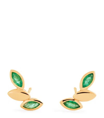 NETALI NISSIM YELLOW GOLD AND EMERALD NAVETTE EARRINGS