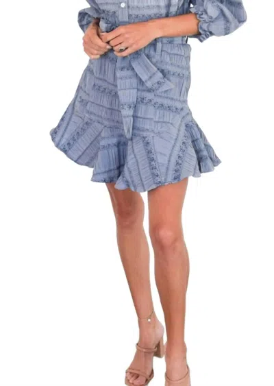 NEVER A WALLFLOWER PRAIRIE MINI SKIRT IN BLUE FLORAL JACQUARD