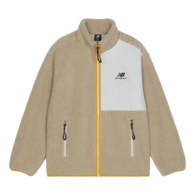 NEW BALANCE New Balance Contrasting Colors Knit Suede Sports Stand Collar Logo Jacket Couple Style Khaki