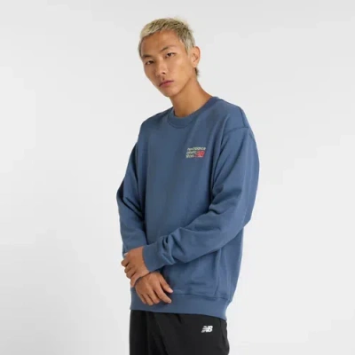 NEW BALANCE HERREN ATHLETICS PREMIUM LOGO CREW IN BLAU, BAUMWOLLFLEECE, GRÖSSE M