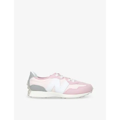 NEW BALANCE PALE PINK KIDS' 327 SUEDE AND MESH LOW-TOP TRAINE