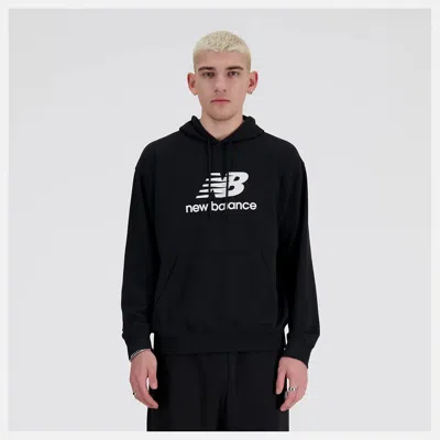 NEW BALANCE SPORT ESSENTIALS HOODIE MEN BLACK COTTON FLEECE LONG SLEEVE PULLOVER