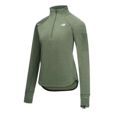 NEW BALANCE (WMNS) New Balance Logo Heat Grid Half Zip Top 'Olive Green'