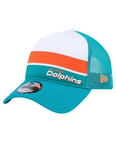 NEW ERA BIG BOYS AND GIRLS AQUA MIAMI DOLPHINS SPORT NIGHT COLOR BLOCK 9FORTY A-FRAME TRUCKER ADJUSTABLE HAT
