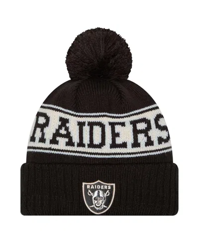 NEW ERA BIG BOYS AND GIRLS BLACK LAS VEGAS RAIDERS RETRO CUFFED KNIT HAT WITH POM