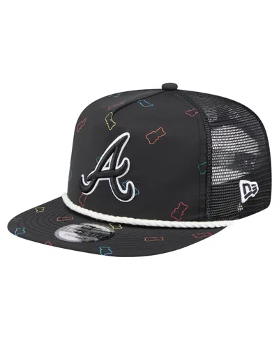 NEW ERA MEN'S BLACK ATLANTA BRAVES GUMMY GOLFER TRUCKER ADJUSTABLE HAT