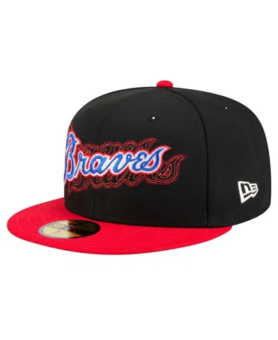 NEW ERA MEN'S BLACK ATLANTA BRAVES SHADOW STITCH 59FIFTY FITTED HAT