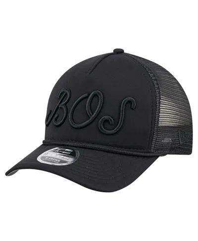 NEW ERA MEN'S BLACK BOSTON RED SOX CITY INITIAL 9FORTY A-FRAME M-CROWN ADJUSTABLE TRUCKER HAT