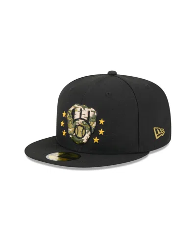 NEW ERA MEN'S BLACK MILWAUKEE BREWERS 2024 ARMED FORCES DAY ON-FIELD 59FIFTY FITTED HAT