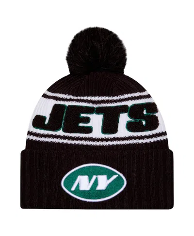 NEW ERA MEN'S BLACK NEW YORK JETS 2024 SIDELINE CUFFED KNIT HAT WITH POM