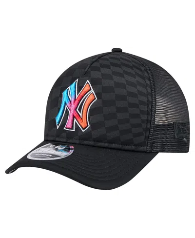 NEW ERA MEN'S BLACK NEW YORK YANKEES GRADIENT 9FORTY A-FRAME M-CROWN TRUCKER ADJUSTABLE HAT