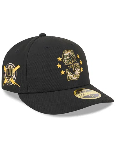 NEW ERA MEN'S BLACK SEATTLE MARINERS 2024 ARMED FORCES DAY LOW PROFILE 59FIFTY FITTED HAT