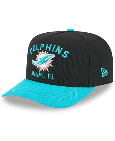 NEW ERA MEN'S BLACK/AQUA MIAMI DOLPHINS 2025 NFL DRAFT A-FRAME 9FIFTY SNAPBACK HAT