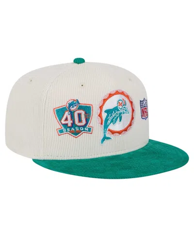 NEW ERA MEN'S CREAM/AQUA MIAMI DOLPHINS THROWBACK CORDUROY 59FIFTY FITTED HAT