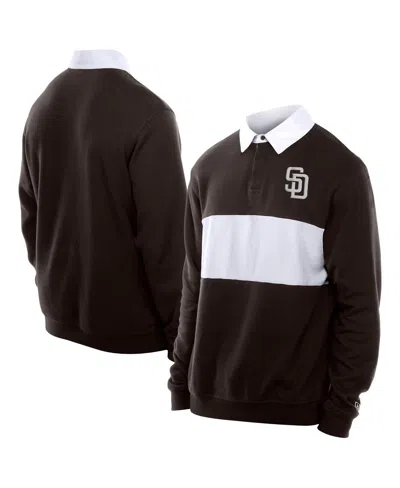 NEW ERA MEN'S DARK BROWN SAN DIEGO PADRES THROWBACK PREP COLOR BLOCK RUGBY POLO SHIRT