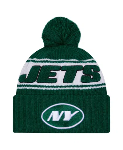 NEW ERA MEN'S GREEN NEW YORK JETS 2024 SIDELINE CUFFED KNIT HAT WITH POM