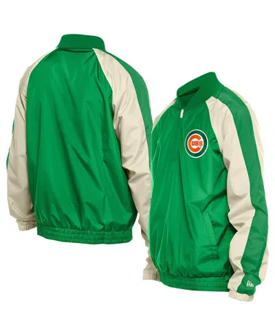 NEW ERA MEN'S KELLY GREEN CHICAGO CUBS RIPSTOP RAGLAN QUARTER-ZIP HOODIE WINDBREAKER JACKET