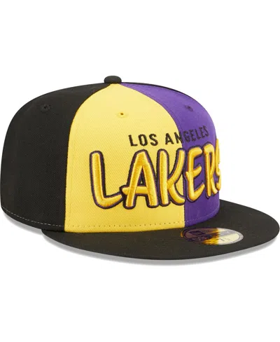 NEW ERA MEN'S NEW ERA BLACK, GOLD LOS ANGELES LAKERS POP FRONT 59FIFTY FITTED HAT