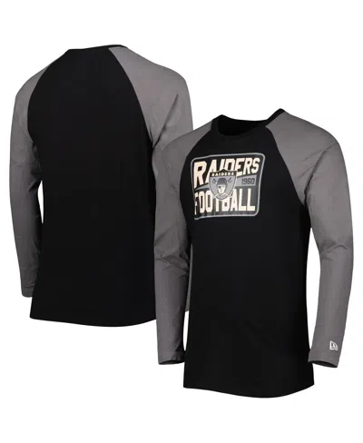 NEW ERA MEN'S NEW ERA BLACK LAS VEGAS RAIDERS THROWBACK RAGLAN LONG SLEEVE T-SHIRT