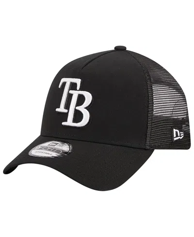 NEW ERA MEN'S NEW ERA BLACK TAMPA BAY RAYS A-FRAME 9FORTY TRUCKER ADJUSTABLE HAT