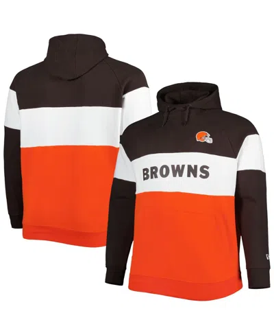 NEW ERA MEN'S NEW ERA BROWN, ORANGE CLEVELAND BROWNS BIG AND TALL CURRENT TEAM COLORBLOCK FLEECE RAGLAN PULL