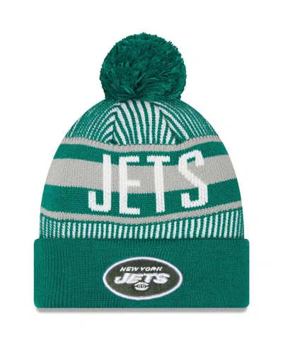 NEW ERA MEN'S NEW ERA GREEN NEW YORK JETS STRIPED CUFFED KNIT HAT WITH POM