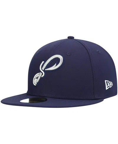 NEW ERA MEN'S NEW ERA NAVY PENSACOLA BLUE WAHOOS AUTHENTIC COLLECTION TEAM ALTERNATE 59FIFTY FITTED HAT
