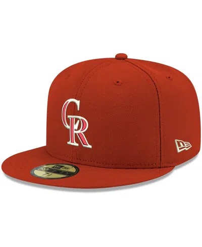 NEW ERA MEN'S NEW ERA RED COLORADO ROCKIES LOGO WHITE 59FIFTY FITTED HAT