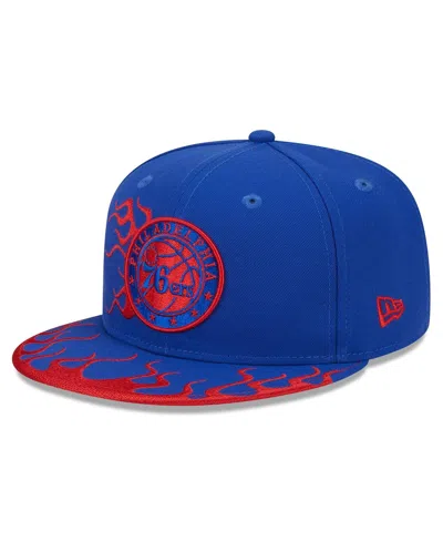 NEW ERA MEN'S NEW ERA ROYAL PHILADELPHIA 76ERS 2024 NBA ALL-STAR GAME RALLY DRIVE FLAMES 9FIFTY SNAPBACK HAT