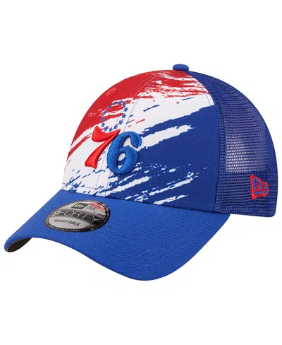 NEW ERA MEN'S NEW ERA ROYAL PHILADELPHIA 76ERS MARBLE 9FORTY TRUCKER SNAPBACK HAT