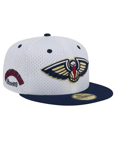 NEW ERA MEN'S NEW ERA WHITE, NAVY NEW ORLEANS PELICANS THROWBACK 2TONE 59FIFTY FITTED HAT
