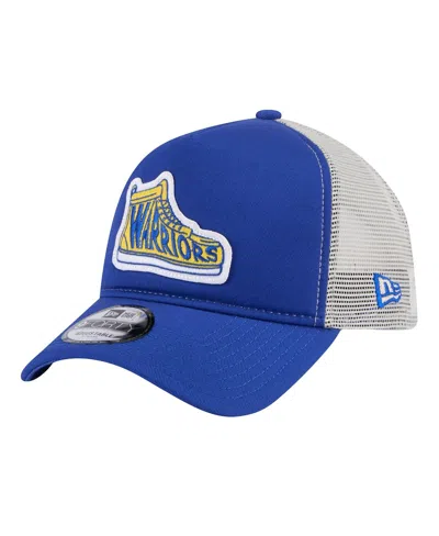 NEW ERA MEN'S ROYAL GOLDEN STATE WARRIORS VICTORY GROVE VINTAGE SNEAKER TRUCKER 9FORTY ADJUSTABLE HAT