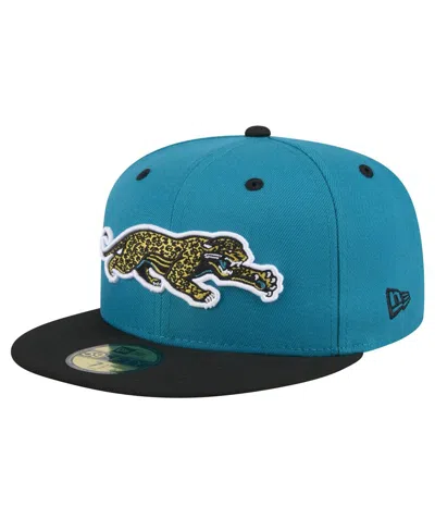 NEW ERA MEN'S TEAL/BLACK JACKSONVILLE JAGUARS THROWBACK CRAWL FLIPSIDE TWO-TONE 59FIFTY FITTED HAT
