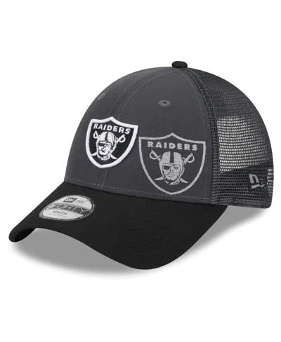 NEW ERA PRESCHOOL BOYS AND GIRLS NEW ERA GRAPHITE, BLACK LAS VEGAS RAIDERS REFLECT 9FORTY ADJUSTABLE HAT