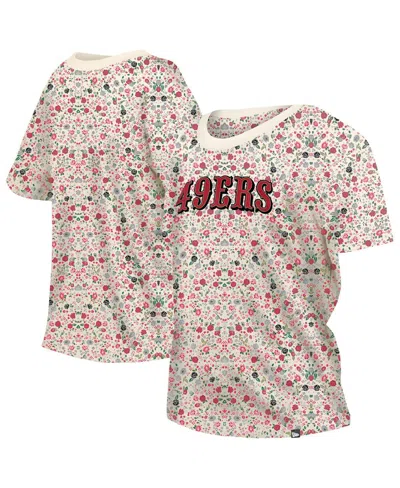 NEW ERA WOMEN'S CREAM SAN FRANCISCO 49ERS GLAM GAME FLORAL T-SHIRT
