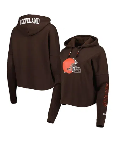 NEW ERA WOMEN'S NEW ERA BROWN CLEVELAND BROWNS FOIL SLEEVE PULLOVER HOODIE
