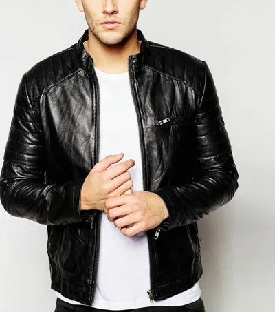 NEW FASHION STYLE 100% ECHT HERREN SCHWARZ PREMUIM GLATT LEDER BIKERJACKE NFS 623